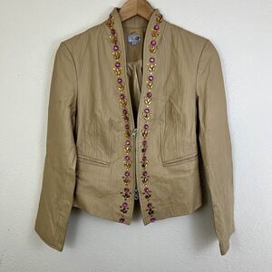 Venus Vintage Leather Sequined Moto Jacket M Medium